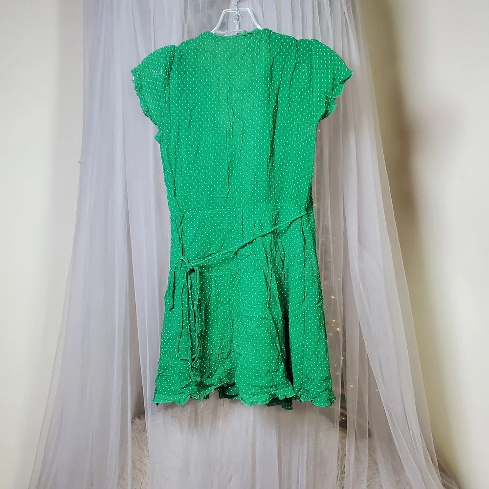 Reformation Polkadot Coquette Wrap Dress Ruffle Feminine Micro Mini Green Size M - Picture 3 of 5